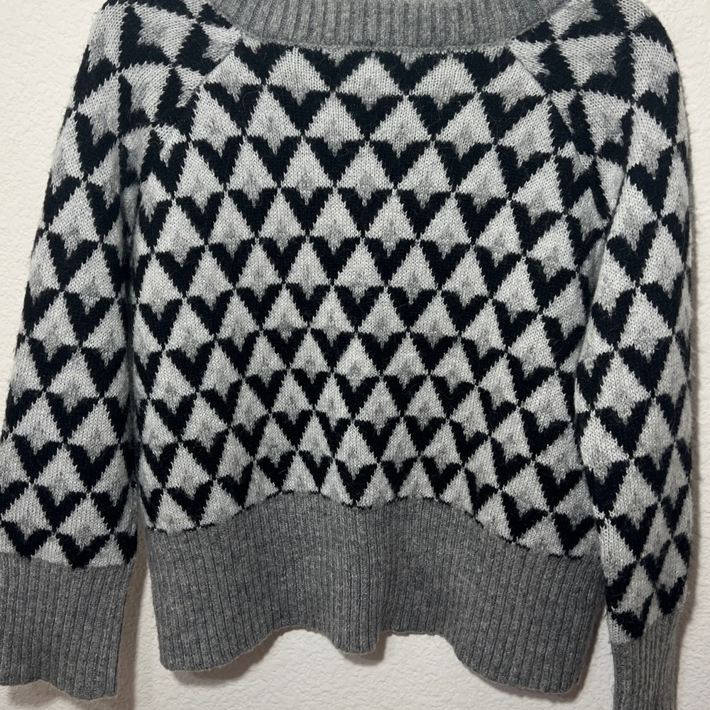 MM & CO. v neck Sweater XS checkered wool blend knit oversized fall preppy - Picture 6 of 7